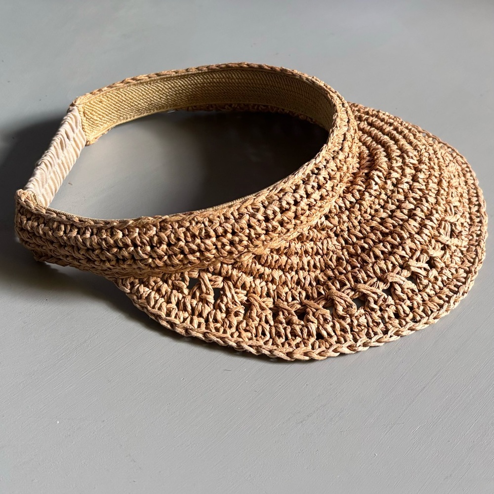 Braided Rattan Straw Sun Visor Elastic Back Trendy Tennis Prep Hat - Picture 7 of 9